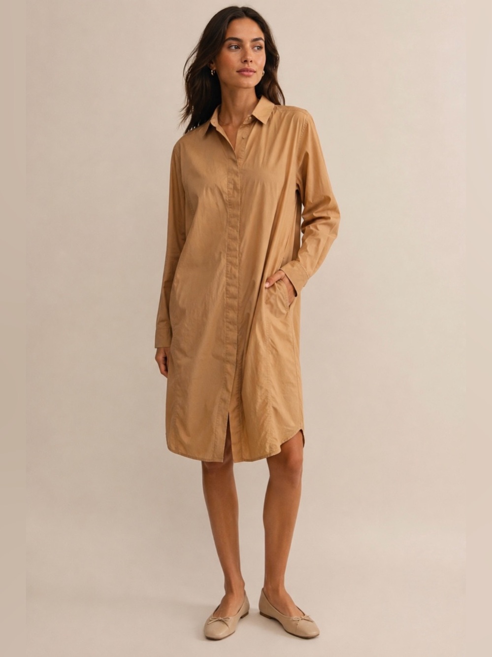 COS Camel Long-Sleeve Shirt Dress